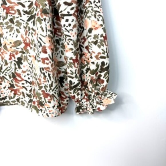 Jessica Simpson Brown Floral Blouse Long Sleeve Cream Women’s Size Small V-Neck - Picture 2 of 13